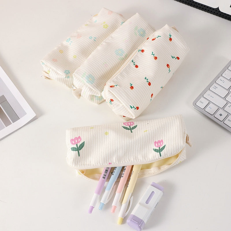 Trousse à crayons simple et florale, sac de rangement frais et mignon