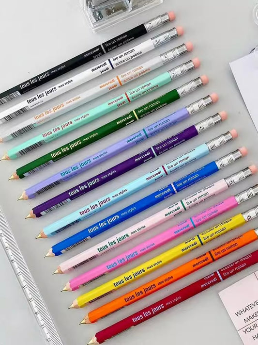 MARK'STYLE Series Macaron Color-Block Wooden Barrel Retractable Mechanical Pencil