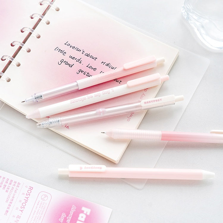 Lot de 5 stylos à encre gel rétractables pour blush dégradé Girly 0,38/0,5 mm