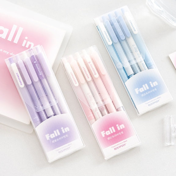 Lot de 5 stylos à encre gel rétractables pour blush dégradé Girly 0,38/0,5 mm