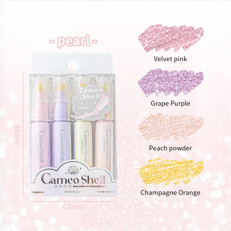 Cameo Shell Sparkle Highlighters-pack of 4