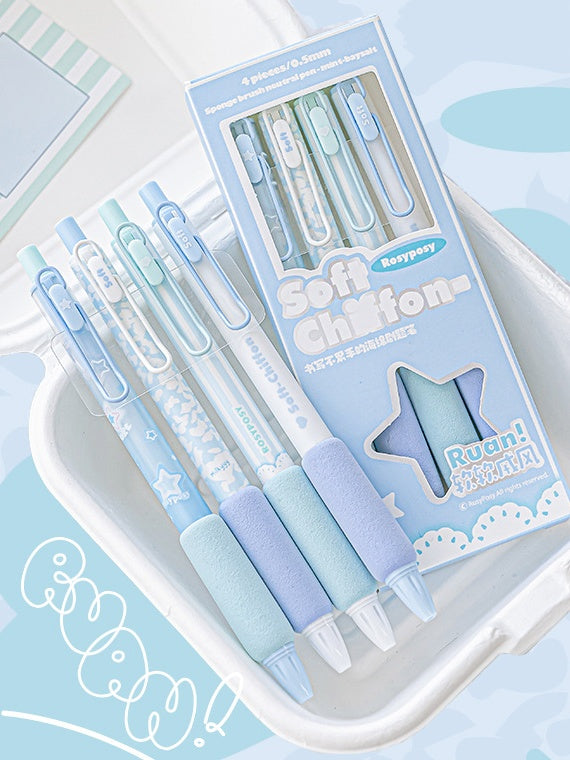 Stylo gel noir Soft Chiffon 0,5 mm avec poignée en éponge pour une écriture antidérapante et confortable - lot de 4