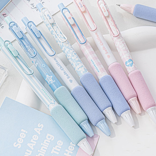 Stylo gel noir Soft Chiffon 0,5 mm avec poignée en éponge pour une écriture antidérapante et confortable - lot de 4