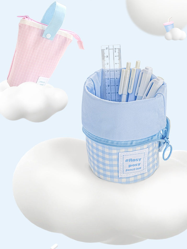 Light-Toned Soft Foldable Vertical Pen Case Makeup Bag