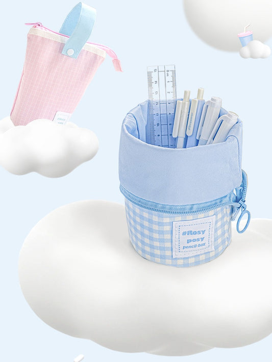 Light-Toned Soft Foldable Vertical Pen Case Makeup Bag