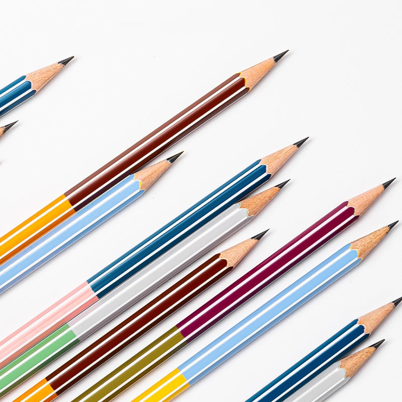 Minimalist Striped Color-Block Hexagonal Pencil-pack of 10