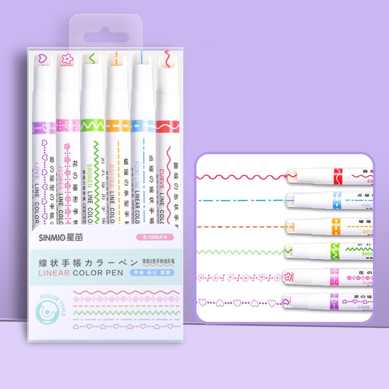 Flower-Shaped Outline Dual-Tip Wavy Lines Highlighters