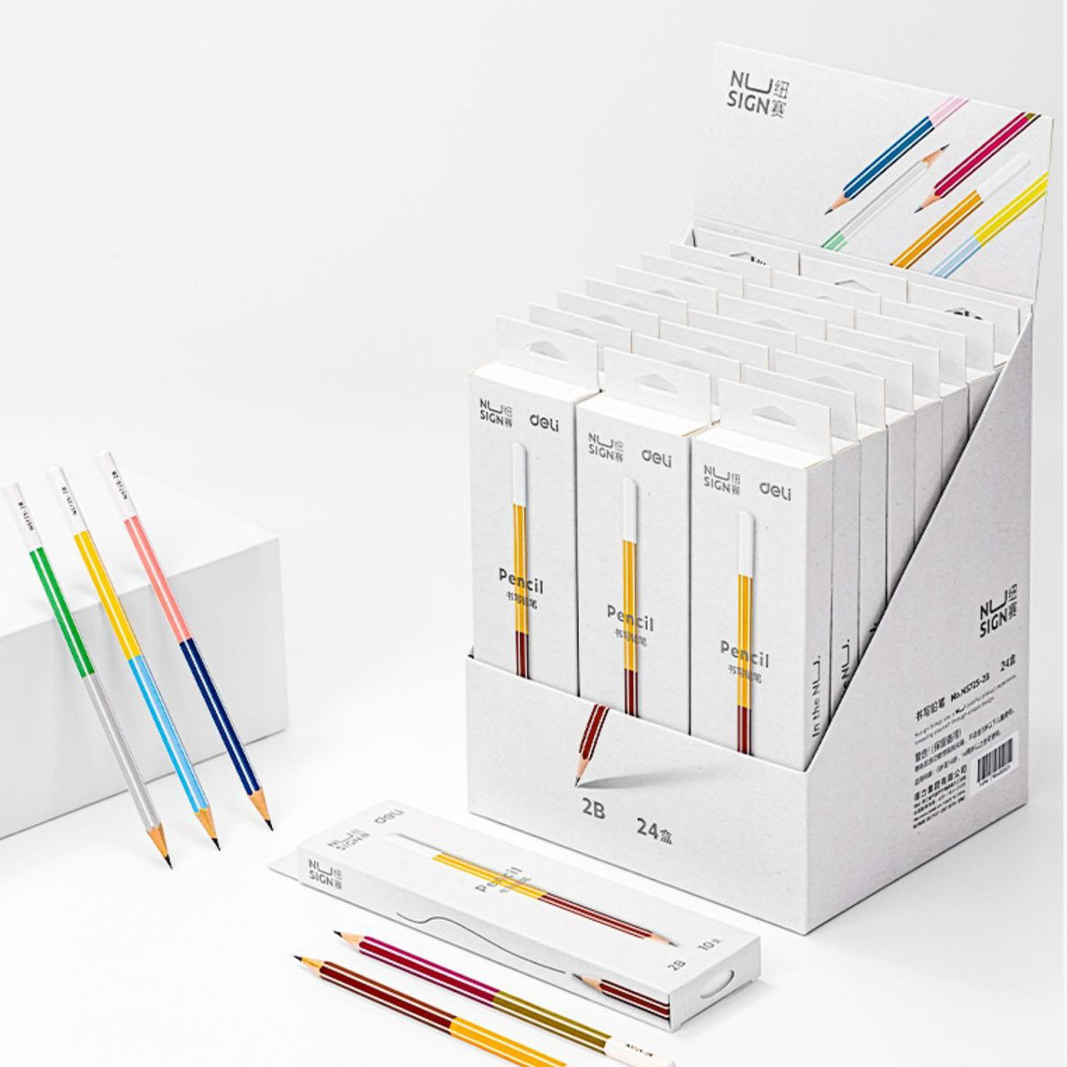 Minimalist Striped Color-Block Hexagonal Pencil-pack of 10