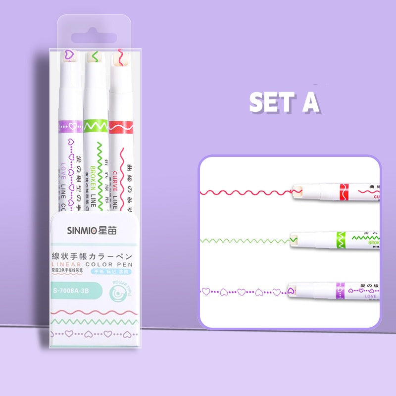 Flower-Shaped Outline Dual-Tip Wavy Lines Highlighters