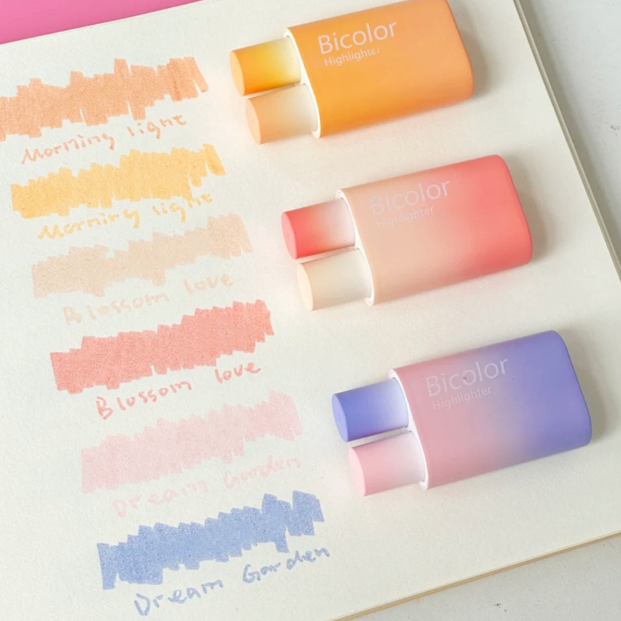 Dual-Color Dual-Tip Gradient Highlighters with Soft Tips-pack of 3