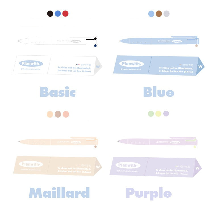 3-color Gel Ink Pen Triangular Colorful Retractable 0.5mm Gel Pen