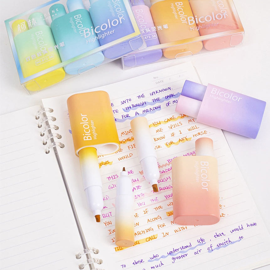 Dual-Color Dual-Tip Gradient Highlighters with Soft Tips-pack of 3