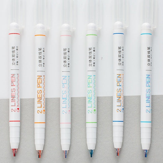 Creative 3D Dual-Line Planner Ink Pen Art Drawing 2-Lines Pen-pack of 6