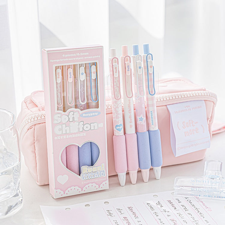 Stylo gel noir Soft Chiffon 0,5 mm avec poignée en éponge pour une écriture antidérapante et confortable - lot de 4