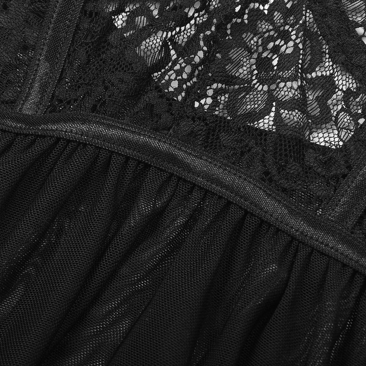 Lingerie for Women V Neck Lace Mesh Nightwear Slit Chemise Nightie Dress