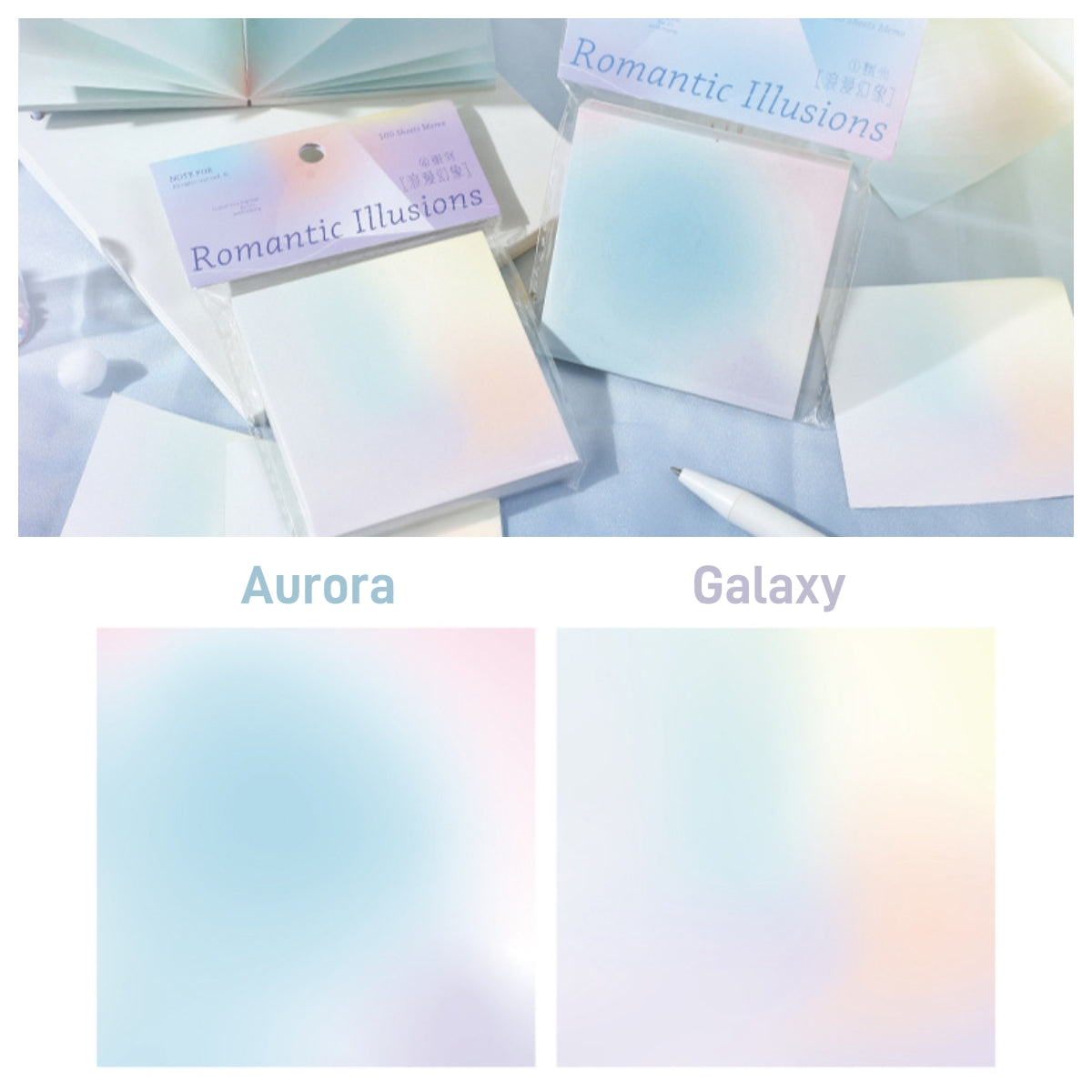 Romantic Illusion Series – Gradient Non-Sticky Memo Notes and Collage Paper