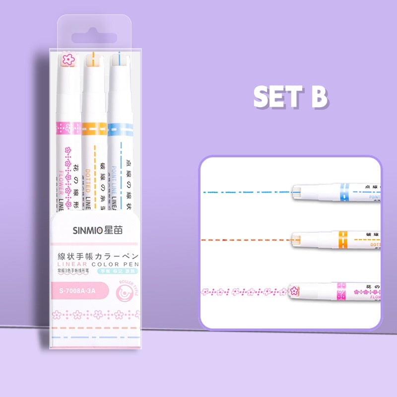 Flower-Shaped Outline Dual-Tip Wavy Lines Highlighters
