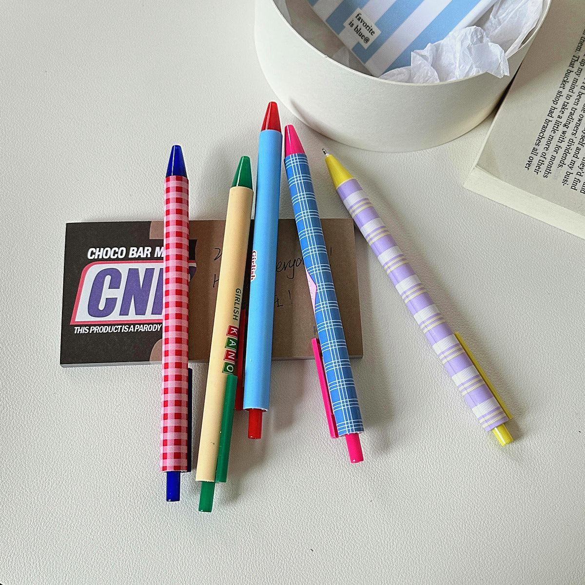 Vintage Plaid Contrast Press Gel Pen-pack of 5