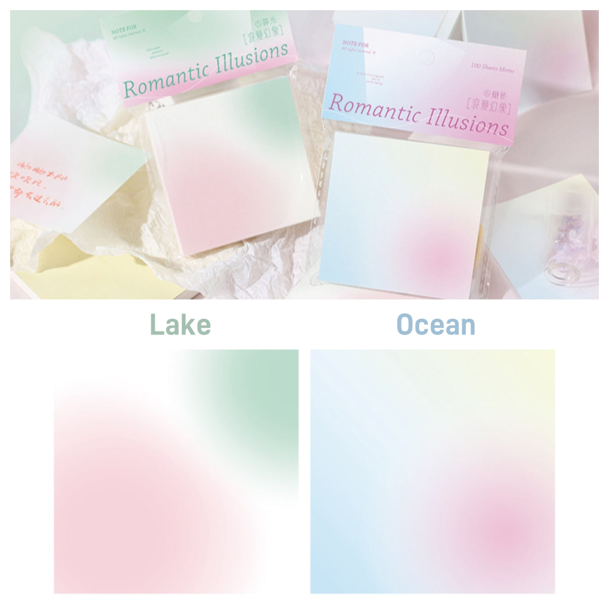 Romantic Illusion Series – Gradient Non-Sticky Memo Notes and Collage Paper