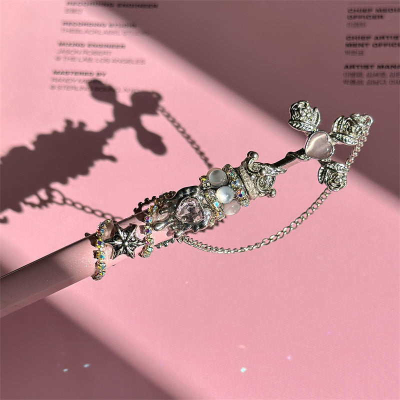 Original Design-Pink Cross Diamond-Inlaid Gel Pen with Unwavering Girly Heart
