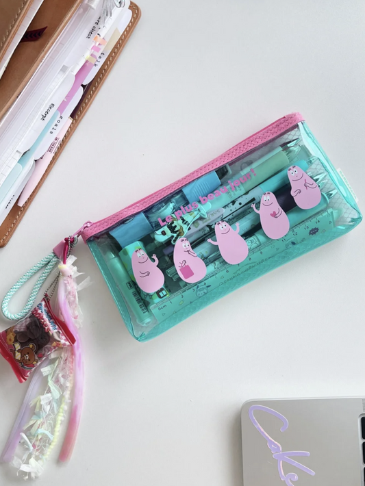 Barbabpapa Cute Transparent Pen Case Cartoon Storage Waterproof PVC Makeup Bag