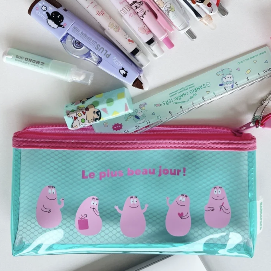Barbabpapa Cute Transparent Pen Case Cartoon Storage Waterproof PVC Makeup Bag