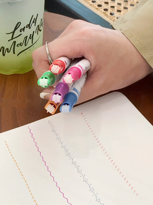 Flower-Shaped Outline Dual-Tip Wavy Lines Highlighters