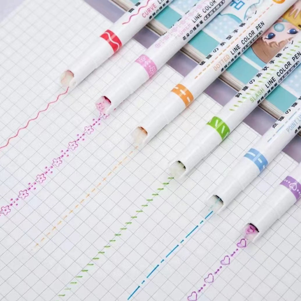 Flower-Shaped Outline Dual-Tip Wavy Lines Highlighters