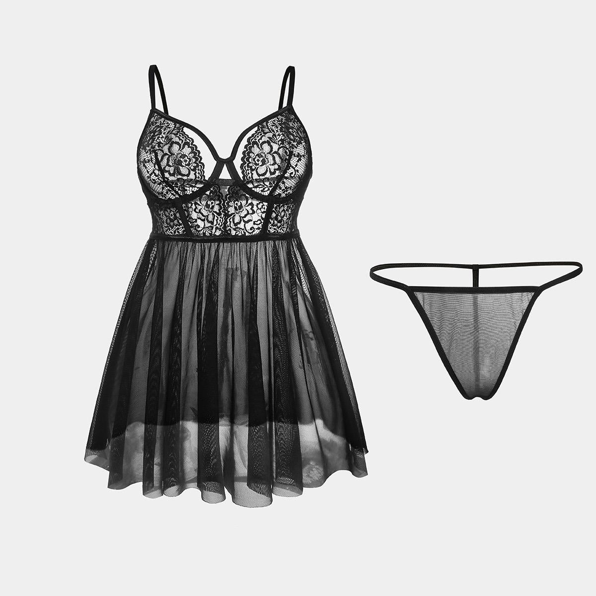 Lingerie for Women V Neck Lace Mesh Nightwear Slit Chemise Nightie Dress