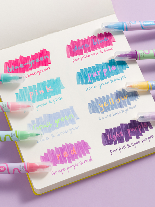 Dual-Tip Highlighters Stylish Fluorescent Markers Colorful