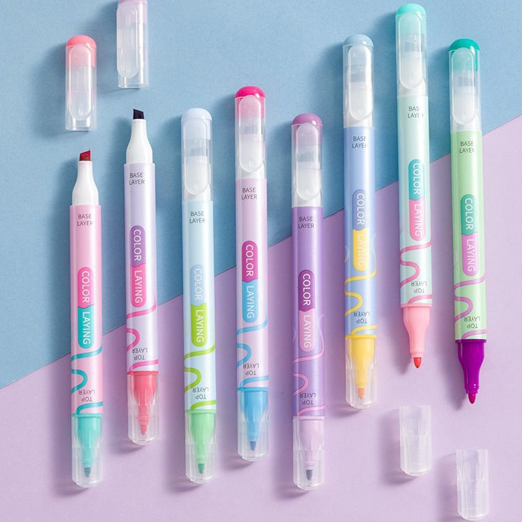 Dual-Tip Highlighters Stylish Fluorescent Markers Colorful