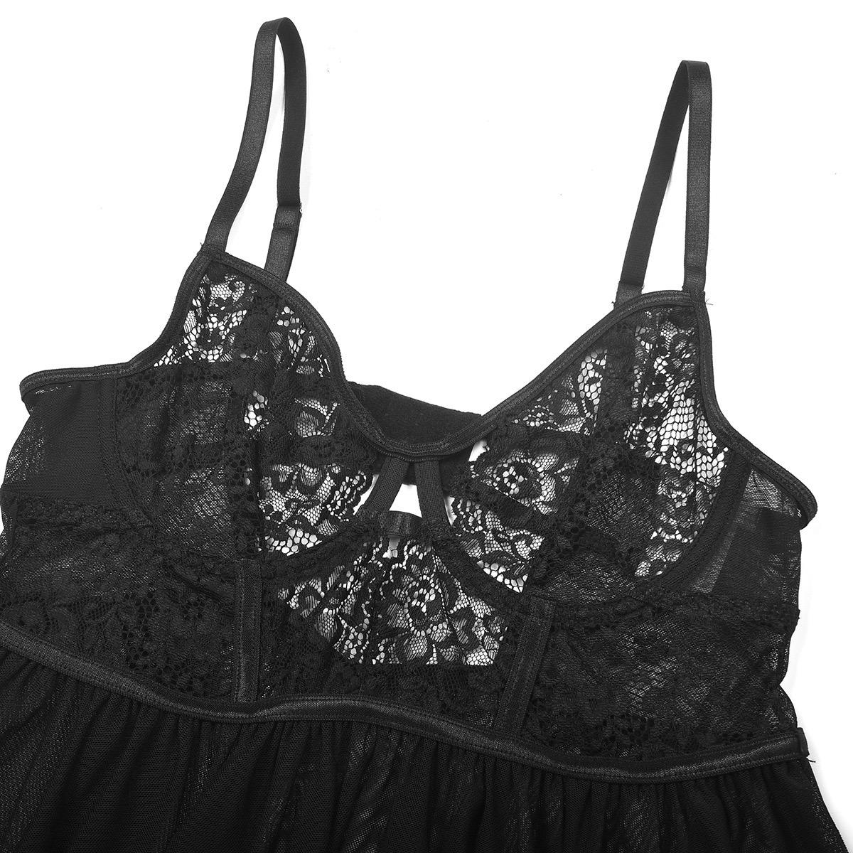 Lingerie for Women V Neck Lace Mesh Nightwear Slit Chemise Nightie Dress