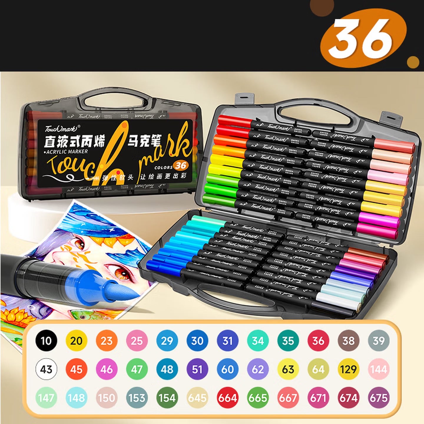 Touchmark Acrylic Paint Markers, 1-6mm Flexible Tip Paint Pens for Rock Painting, Canvas, Crafts & Art Projects