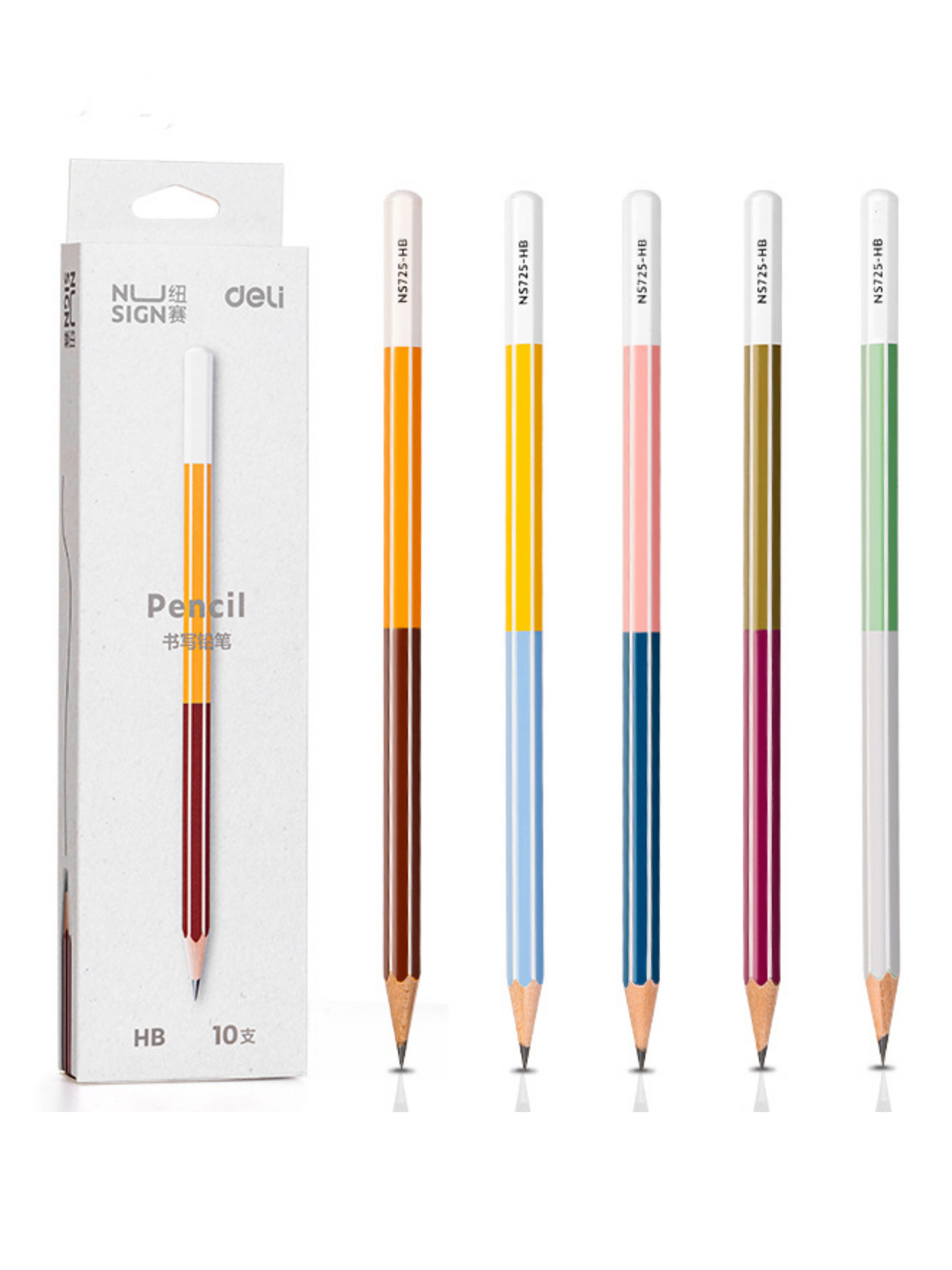 Minimalist Striped Color-Block Hexagonal Pencil-pack of 10