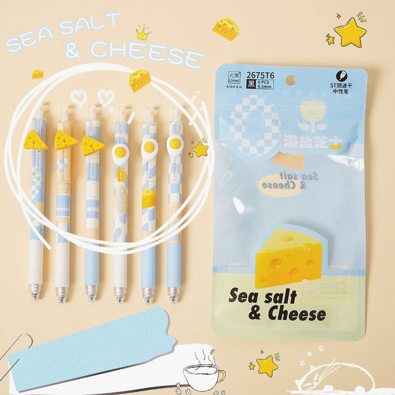 Sea Salt Cheese Retractable Gel Pen Cute Cake Design 0.5mm Black Ink Pen