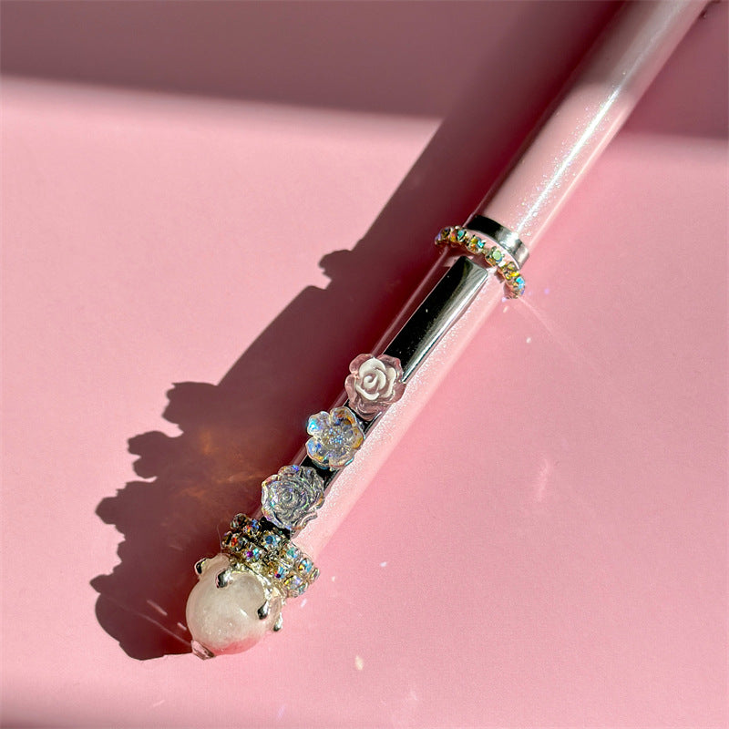 Original Design-Pink Cross Diamond-Inlaid Gel Pen with Unwavering Girly Heart