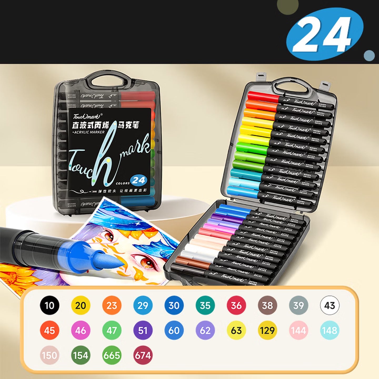 Touchmark Acrylic Paint Markers, 1-6mm Flexible Tip Paint Pens for Rock Painting, Canvas, Crafts & Art Projects